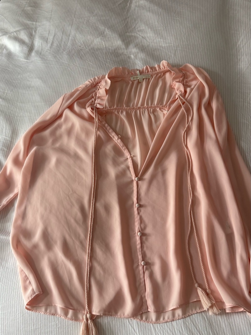 Maje Blush Pink Tie-Front Peasant Blouse